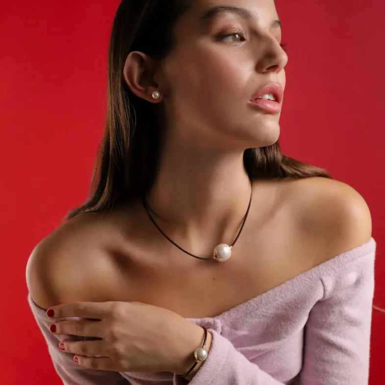 Majorica Collar Zindis Cuero 40Cm| Colgante Multiusos