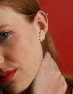 Majorica Pendiente Earcuff Kea Dorado Con Perla Redonda Central| Pendientes Ear Cuff