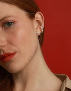 Majorica Pendiente Earcuff Kea Dorado Con Perlas Redondas| Pendientes Ear Cuff