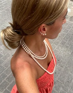 Majorica Pendiente Trepador Kea Dorado Con Perlas Redondas| Pendientes Ear Cuff