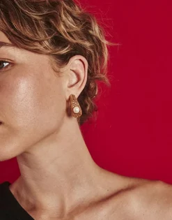 Majorica Pendientes Aro Etna Grandes En Plata Dorada| Pendientes De Aro Con Perlas