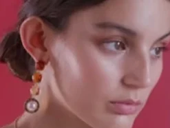 Majorica Pendientes Botón Dorados Algaida Con Cristales De Murano Ambar| Pendientes De Perlas Largos