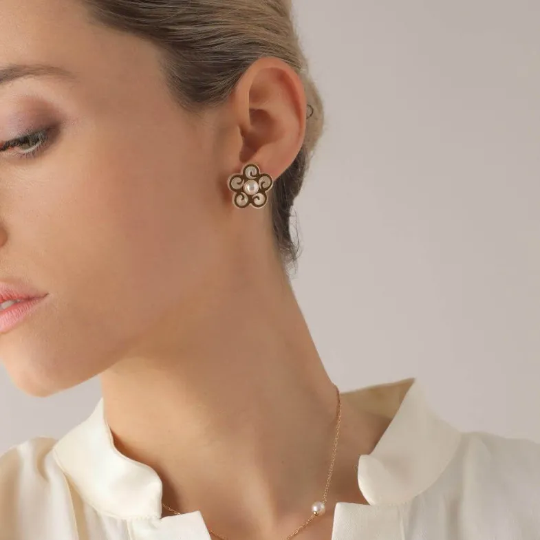 Majorica Pendientes Botón Roxana Madreperla| Pendientes Cortos