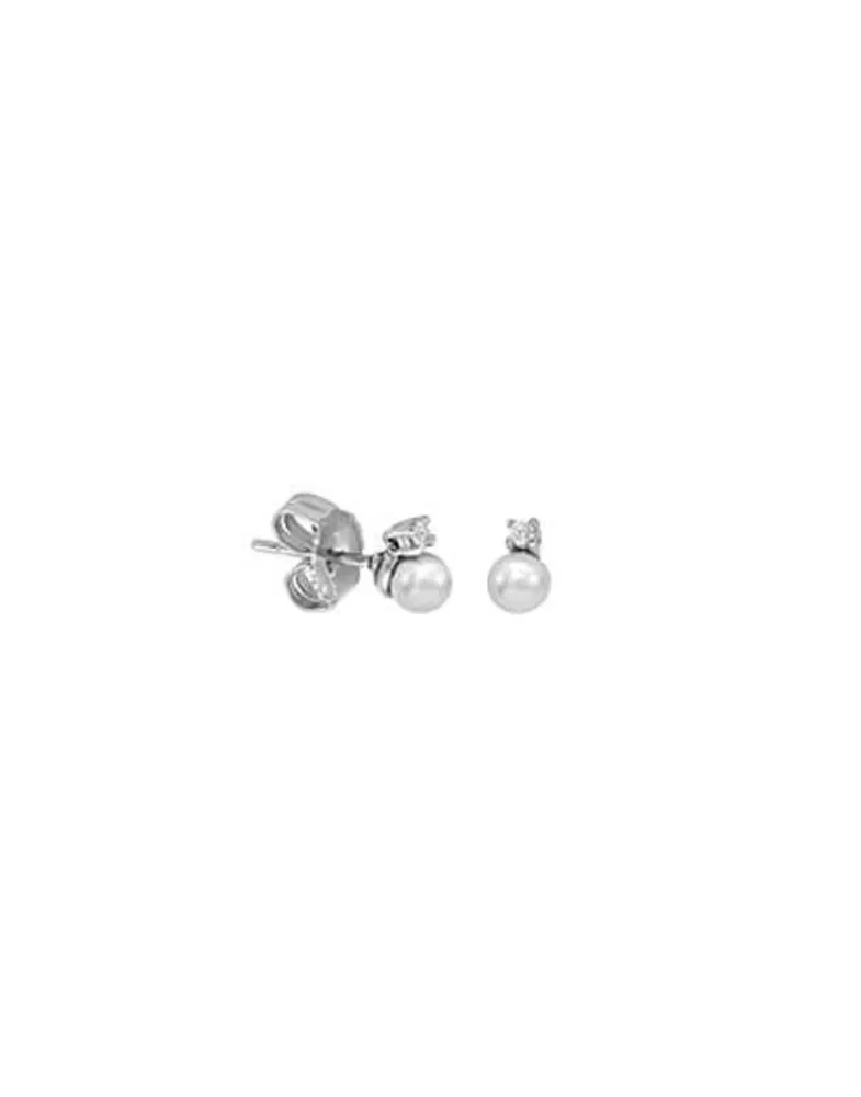 Majorica Pendientes Cies Plata Con Perla Blanca 4Mm Y Circonitas| Pendientes Para Bebé