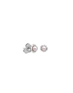 Majorica Pendientes Cies Plata Con Perla Rosa 4Mm| Pendientes Cortos