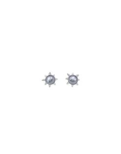 Majorica Pendientes Cies Plata Mini Flor Con Perla Gris 4Mm| Pendientes Cortos