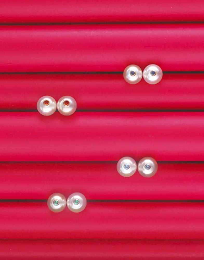 Majorica Pendientes Color Pop De Perla Redonda Blanca Y Circonita Naranja| Pendientes De Botón