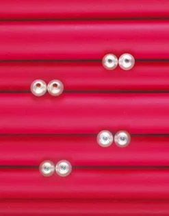 Majorica Pendientes Color Pop De Perla Redonda Blanca Y Circonita Magenta| Pendientes De Botón