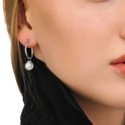 Majorica Pendientes De Aro Anneau De 26Mm En Plata Con Perla| Pendientes De Aro Con Perlas