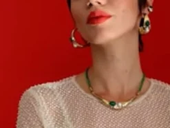 Majorica Pendientes De Aro Grandes Feme Dorados Con Perlas Y Agatas Verdes| Pendientes De Aro Con Perlas