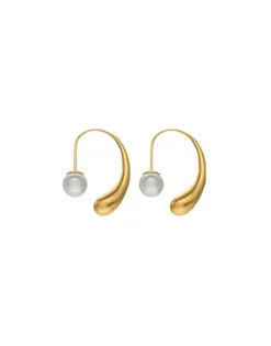 Majorica Pendientes De Aro Juno Con Forma De Gota En Acero Dorado| Pendientes De Aro Con Perlas