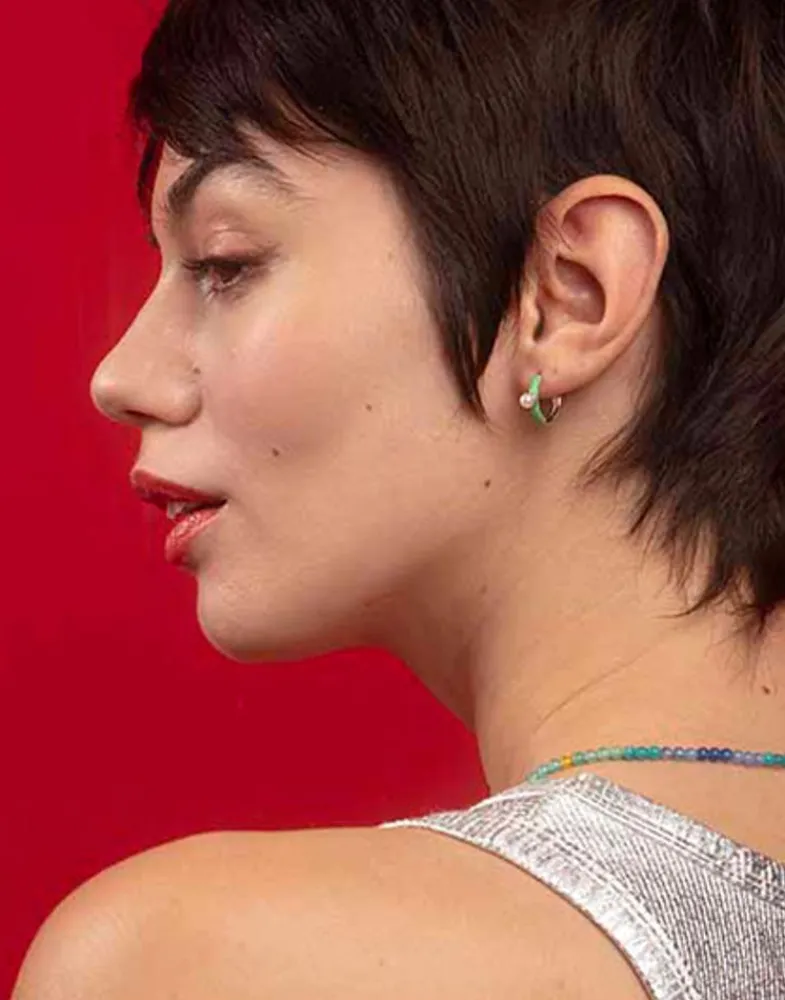 Majorica Pendientes De Aro Mini Turquesa Color Pop Con Perla 4 Mm| Pendientes De Aro Con Perlas