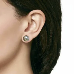 Majorica Pendientes De Perla Gris Mabe 12 Mm En Plata| Pendientes Cortos