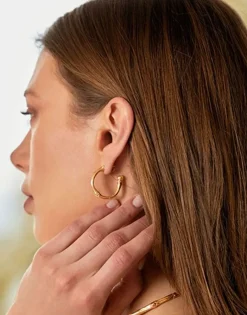 Majorica Pendientes En Aro Bambu Dorados Con Perlas Champagne| Pendientes De Aro Con Perlas