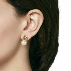 Majorica Pendientes En Plata Dorada Vega| Pendientes Cortos