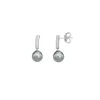 Majorica Pendientes Espiga Plata Con Perla Gris 8Mm| Pendientes De Perlas Largos