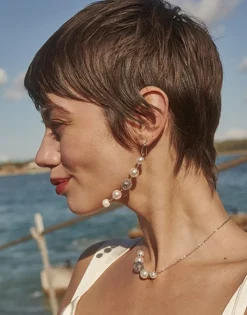 Majorica Pendientes Eternal Con Perlas Redondas Y Bola Calada En Plata| Pendientes De Perlas Largos