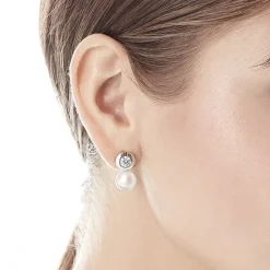 Majorica Pendientes Exquisite Plata Con Perla Blanca 10Mm Y Circonitas| Pendientes Tú & Yo