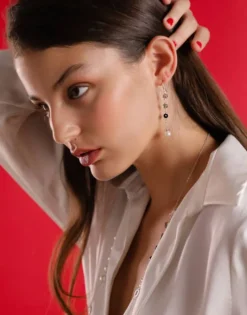 Majorica Pendientes Largos Algaida En Plata Negros Con Gancho| Pendientes De Perlas Largos