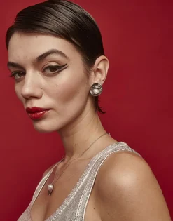 Majorica Pendientes Le Palm En Acero Con Cierre Omega| Pendientes Cortos