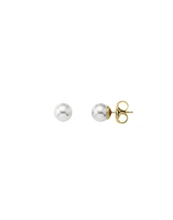 Majorica Pendientes Lyra Dorados Con Perla Blanca 7Mm| Pendientes De Botón
