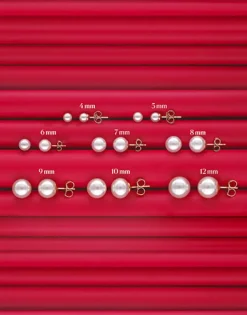 Majorica Pendientes Lyra Dorados Con Perla Blanca 7Mm| Pendientes De Botón