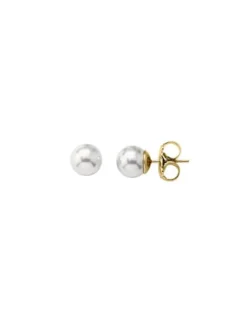 Majorica Pendientes Lyra Dorados Con Perla Blanca 12Mm| Pendientes De Botón