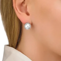 Majorica Pendientes Lyra Dorados Con Perla Blanca 12Mm| Pendientes De Botón