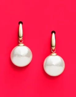 Majorica Pendientes Lyra Dorados Con Perla Oval Blanca 12Mm| Pendientes De Perlas Largos