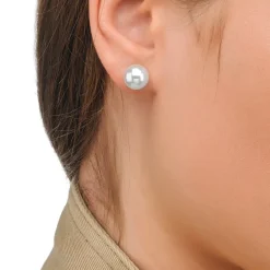 Majorica Pendientes Lyra Dorados Con Perla Blanca 10Mm| Pendientes De Botón