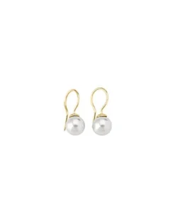 Majorica Pendientes Lyra Dorados Largos Con Perla Blanca 9Mm| Pendientes De Perlas Largos