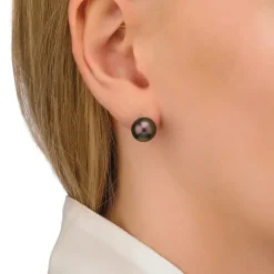 Majorica Pendientes Lyra Plata Con Perla Tahiti 10Mm| Pendientes De Botón