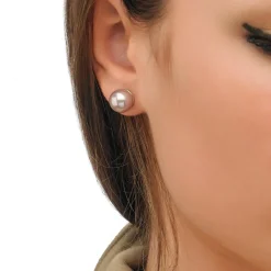 Majorica Pendientes Lyra Plata Con Perla Nuage 10Mm| Pendientes De Botón