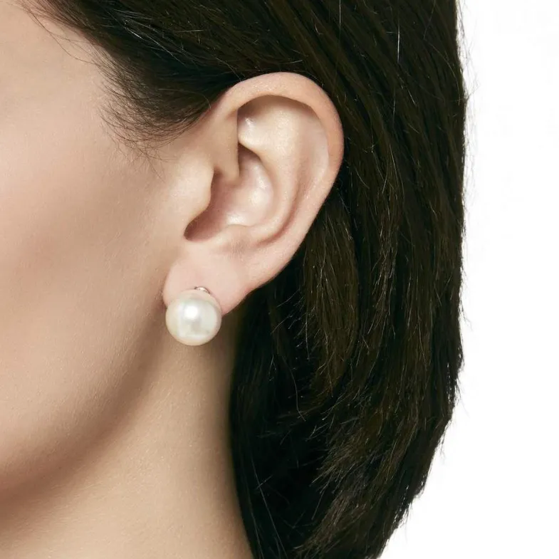 Majorica Pendientes Lyra Plata Con Perla 14Mm Cierre Omega| Pendientes Cortos