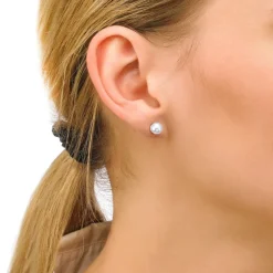 Majorica Pendientes Lyra Plata Con Perla Blanca 6Mm| Pendientes De Botón