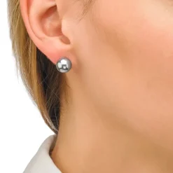 Majorica Pendientes Lyra Plata Con Perla Gris 10Mm| Pendientes De Botón