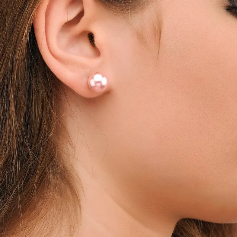 Majorica Pendientes Lyra Plata Con Perla Rosa 10Mm| Pendientes De Botón