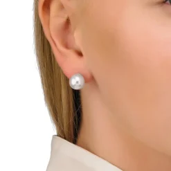 Majorica Pendientes Lyra Plata Con Perla Blanca 10Mm| Pendientes De Botón