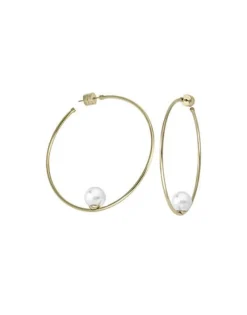 Majorica Pendientes Marianela Acero Dorado Grandes| Pendientes De Aro Con Perlas