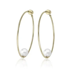 Majorica Pendientes Marianela Acero Dorado Grandes| Pendientes De Aro Con Perlas