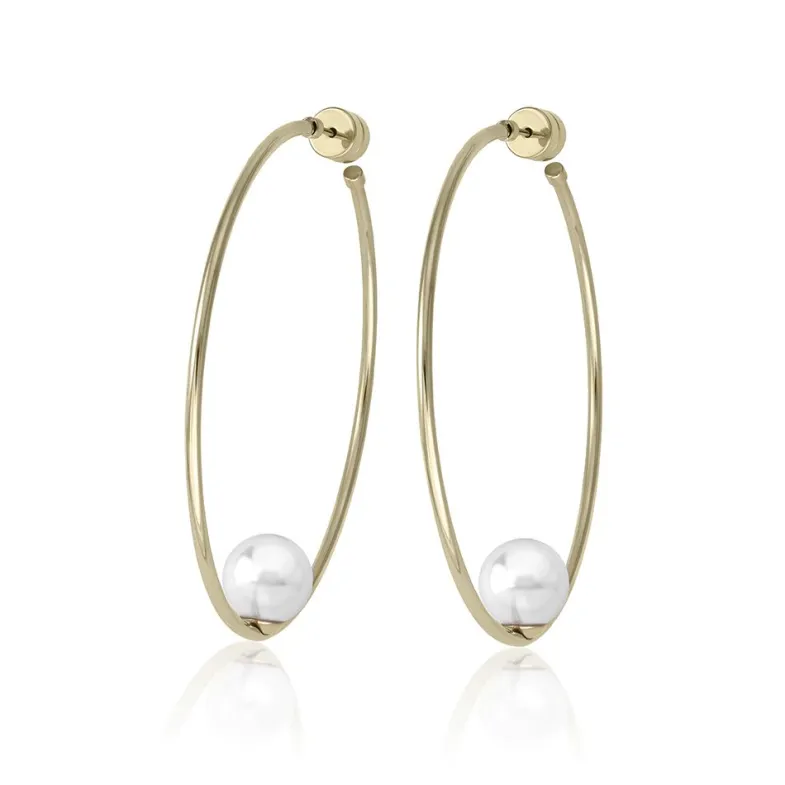 Majorica Pendientes Marianela Acero Dorado Grandes| Pendientes De Aro Con Perlas