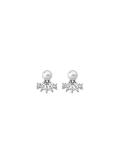 Majorica Pendientes Mood Plata Con Perla Blanca 6Mm Y Circonitas| Pendientes Cortos