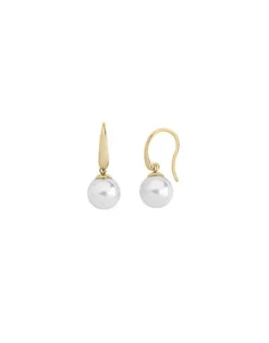 Majorica Pendientes Nuada Dorados Con Perla Blanca 10Mm| Pendientes De Perlas Largos