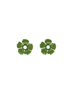 Majorica Pendientes Santorini Flor Verde Olivo Pequeños En Plata| Pendientes Cortos