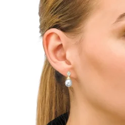 Majorica Pendientes Selene Dorados Con Perla Lagrima Blanca 8Mm Y Circonita| Pendientes Tú & Yo