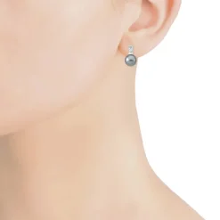 Majorica Pendientes Selene Plata Con Perla Gris 8Mm Y Circonita| Pendientes Tú & Yo