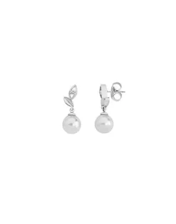 Majorica Pendientes Selene Plata Con Perla Blanca 8Mm Y Circonitas| Pendientes Cortos