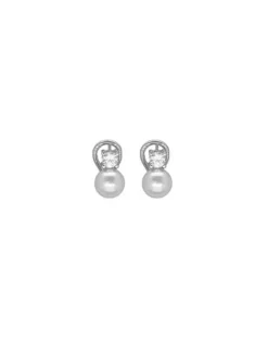 Majorica Pendientes Selene Plata Perla Blanca 8Mm Y Circonitas| Pendientes Tú & Yo