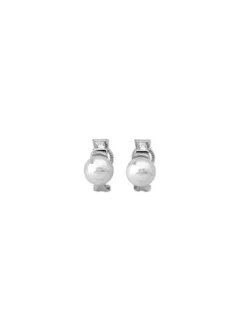 Majorica Pendientes Selene Plata Perla Blanca 9Mm Y Circonitas| Pendientes Tú & Yo