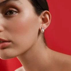 Majorica Pendientes Selene Plata Perla Blanca 9Mm Y Circonitas| Pendientes Tú & Yo